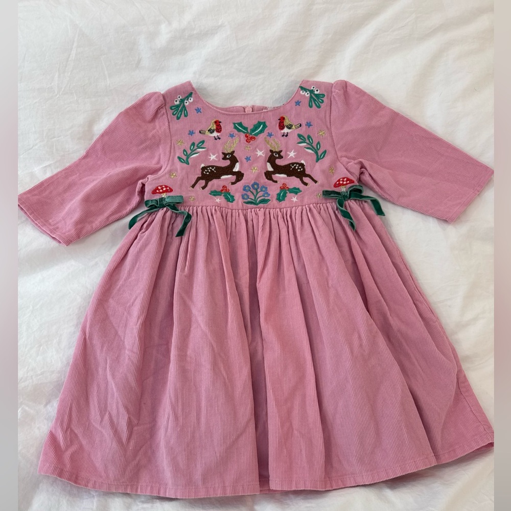 NWT Mini Boden Pink Corduroy dress with embroidery